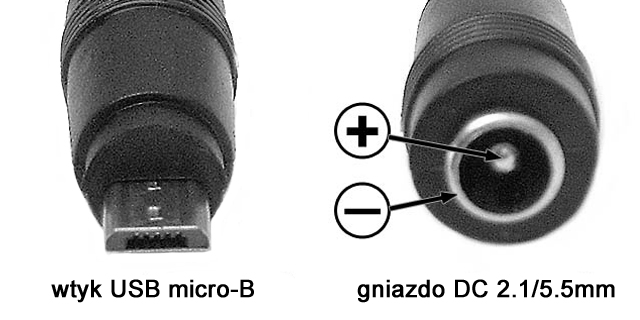 Adapter Zasilania Dc Wtyk Usb Mikro B Gniazdo Dc Mm